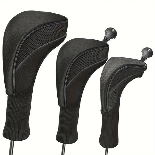 3-Piece Long-Neck Golf Club Headcover Set – Numbered Wooden Club Protectors, Durable Golf Accessories